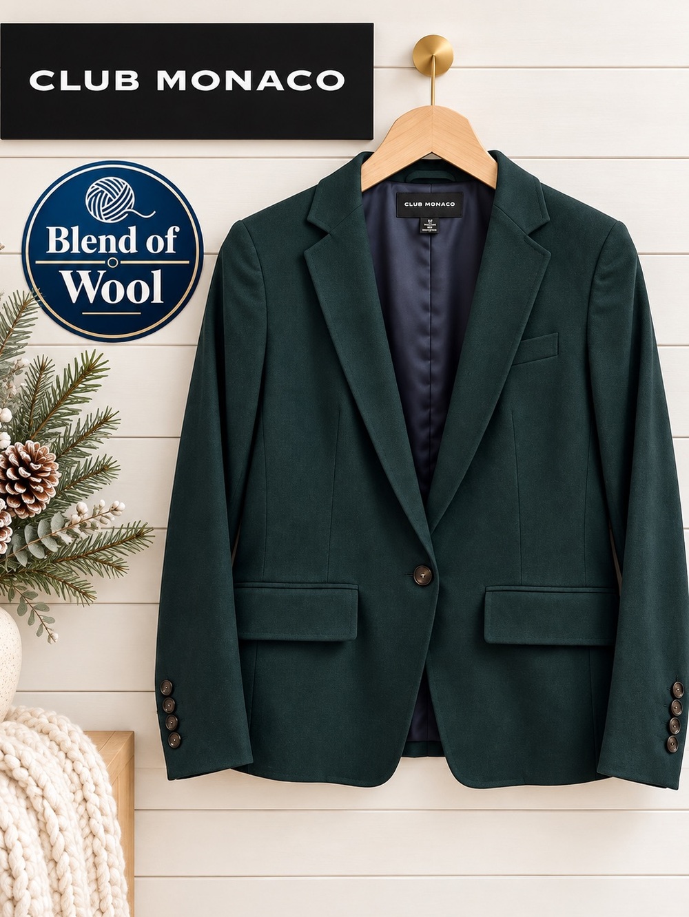 Club Monaco Italian Wool Blazer – Green – Size 8
